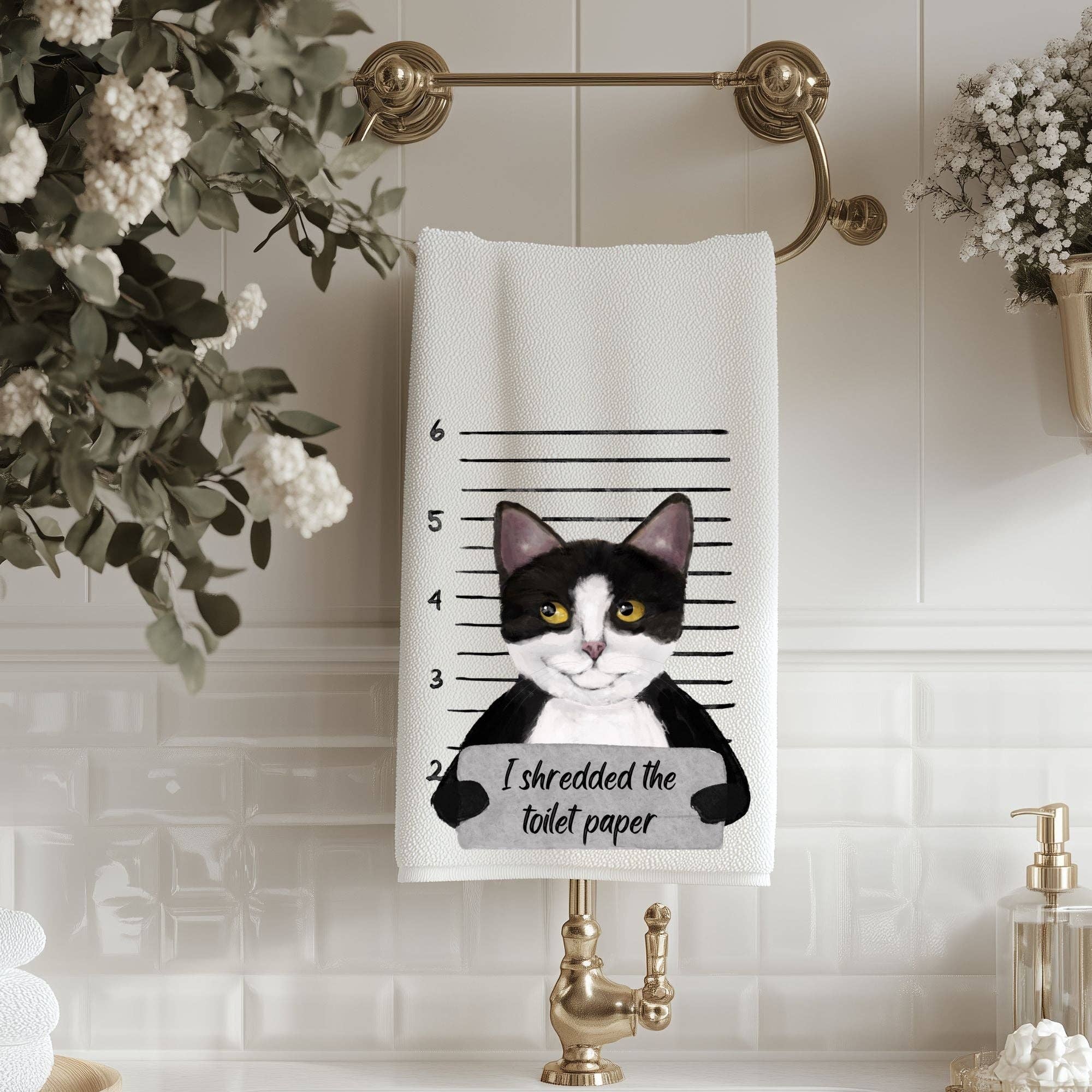 MerikaArt – wholesale Bath towel – Tuxedo Cat Mugshot Bathroom Towel1