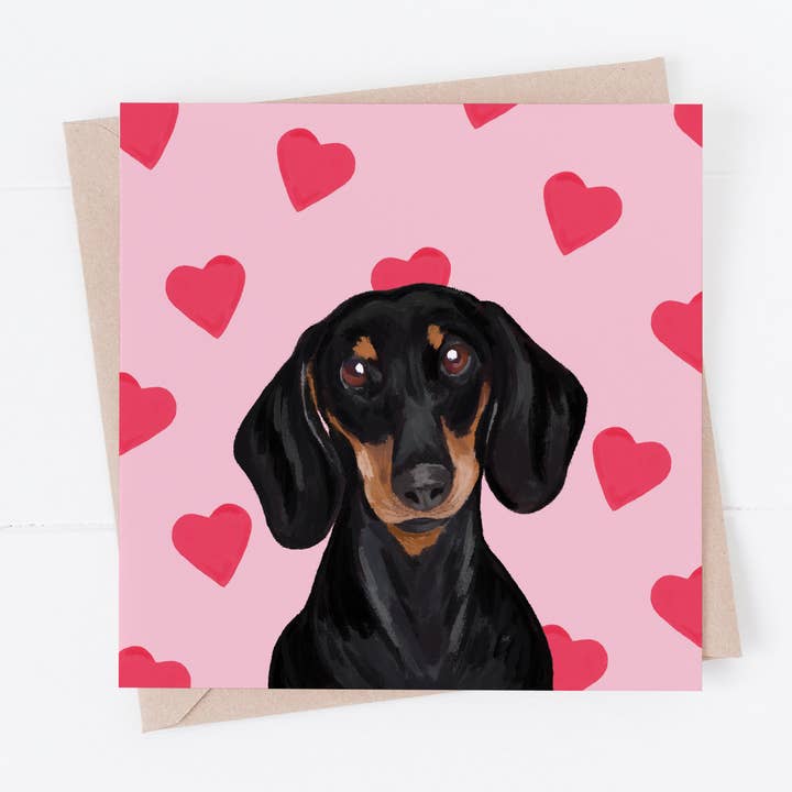 Dog Valentines card, dog love you card, Dachshund for wholesale by Richarts Designs
