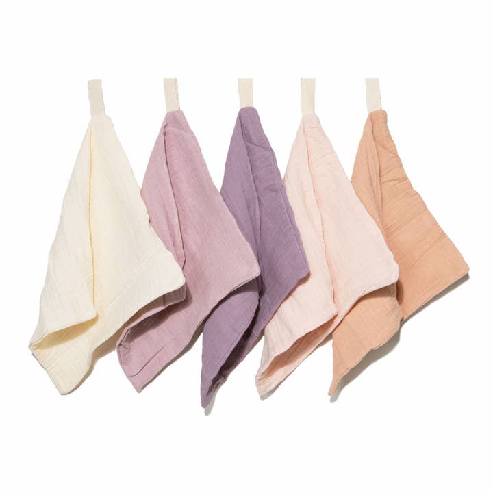 Zoe Sage - Venta al por mayor Paños de lavado - Niños y bebés - Toallitas de muselina orgánica para bebés, paquete de 5, colorete de lavanda