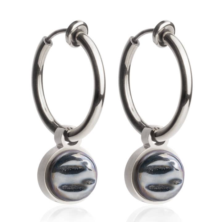 Mix & Match earclips with pendant• silver/hematite grey •18mm for wholesale by ALEXASCHA