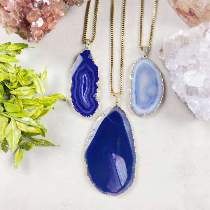 Ewelina Pas Jewelry - Wholesale Pendant/charm necklace - Gold Purple Agate Slice Necklace6