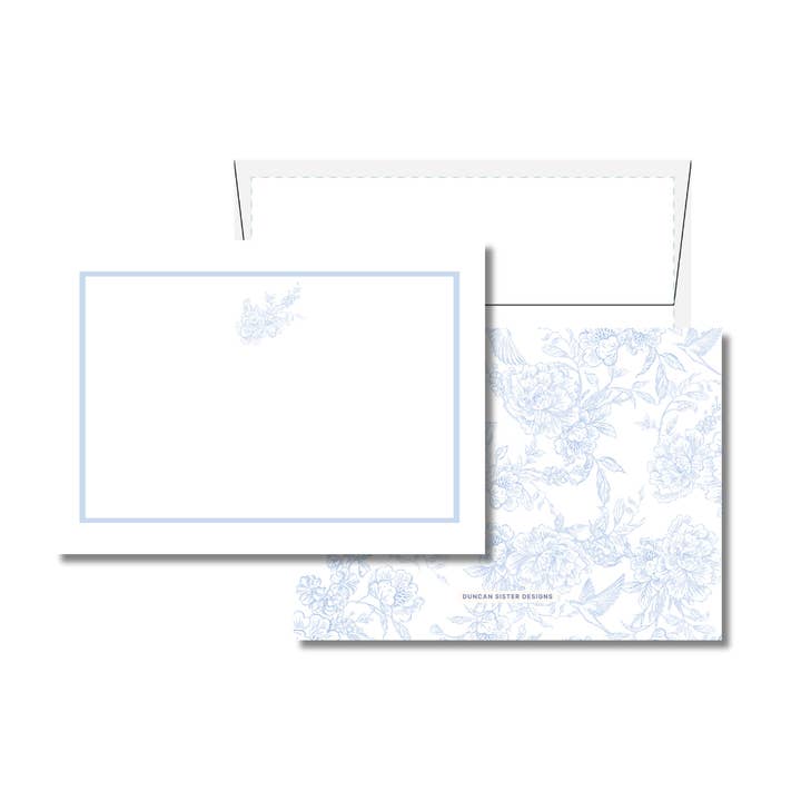 Tarjetas de notas de toile floral azul – Juego de 8, fabricado en EE. UU. para venta al por mayor de Duncan Sister Designs