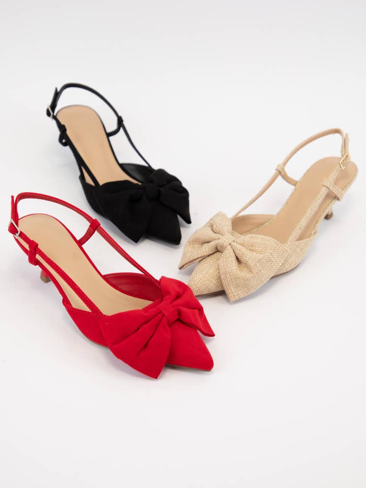 CCOCCI - Wholesale Low Heels - Women's - DODA BIG BOW ON POINTED-TOE SLINIGBACK KITTEN HEEL