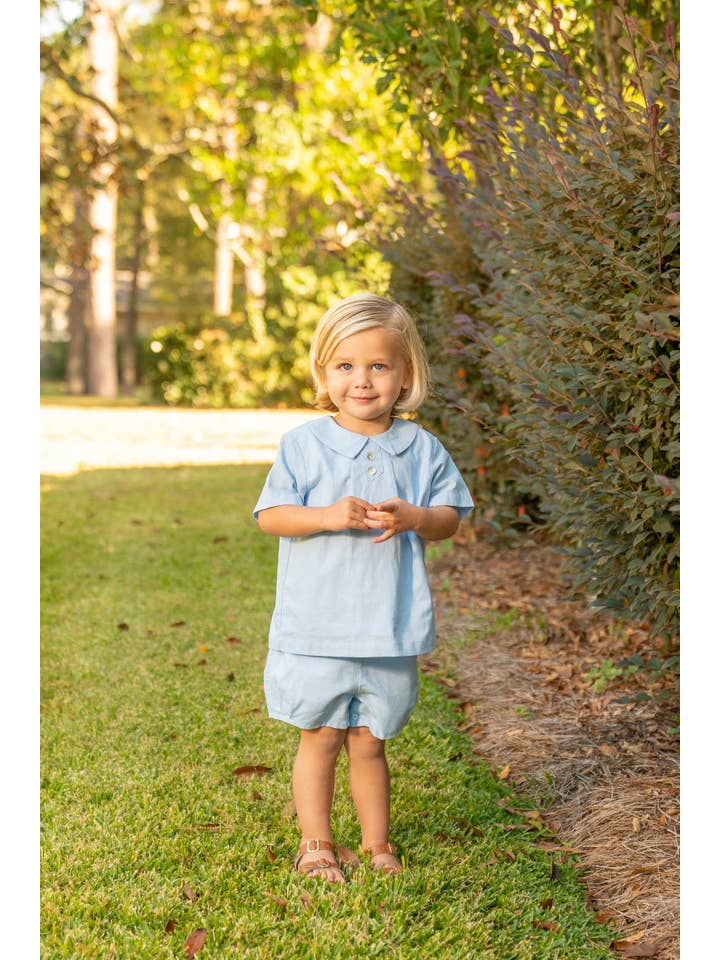 The Oaks Apparel Company - Wholesale Top & Short Set - Kids - Joseph Blue Linen Short Set