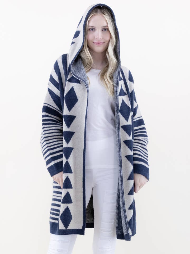 Original USA - Vente Cardigan – femme - Cardigan à capuche géométrique confortable et surdimensionné11