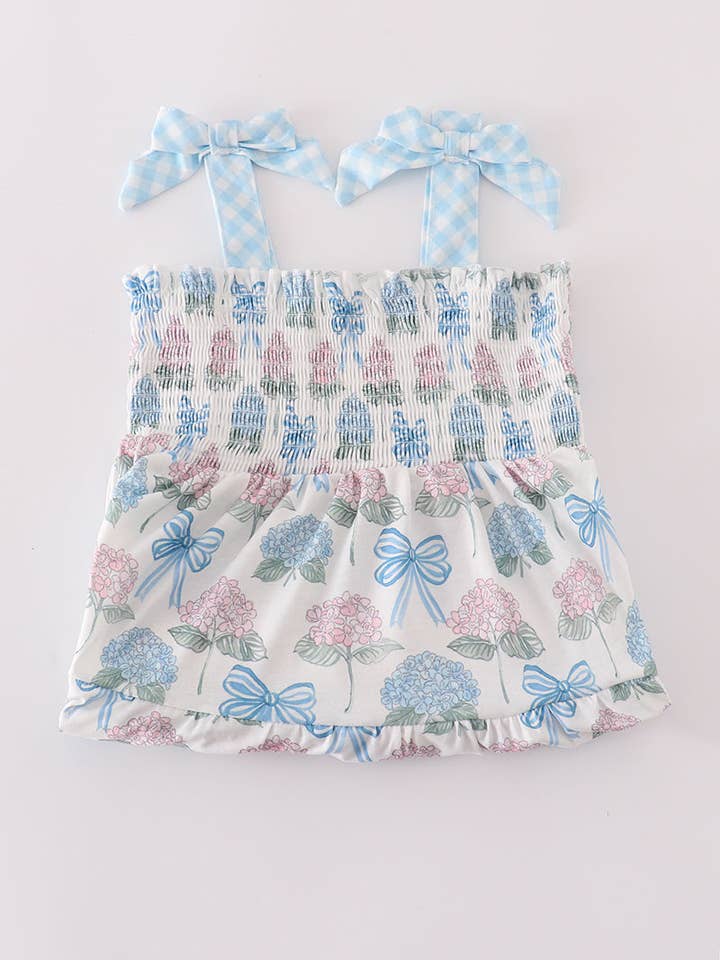Aspen Rain Boutique - Wholesale Mommy & me sets - Blue hydrangea bow smocked mom&me dress8