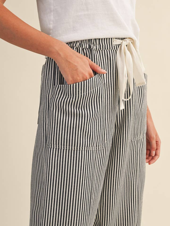 Black Offwht Stripe STRIPED WIDE LEG PANTS MP4461 for wholesale on Faire5