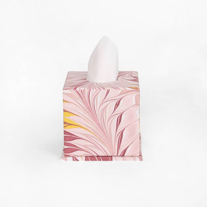 Craft Boat - Wholesale Tissue box - MARBLED LARGE TISSUE BOX - PINK FEATHER2