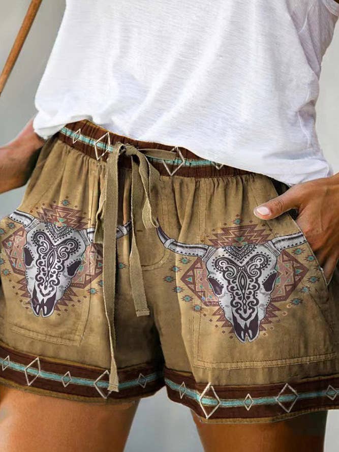 UNISHE - Wholesale Shorts - Women's - Western Aztec Print Drawstring Shorts - Size Chart Available