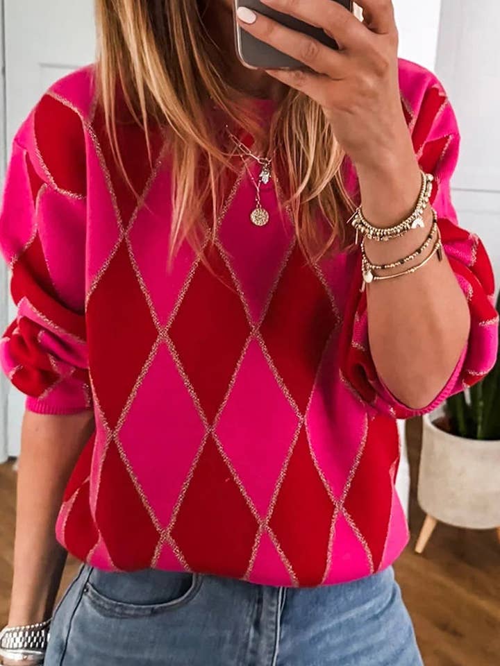 Diamond Pattern Knit Sweater for wholesale by Mccolin