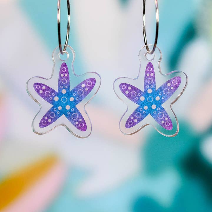 Starfish Earrings, Beach Summer Dangles for wholesale by Paper Pattern Silk