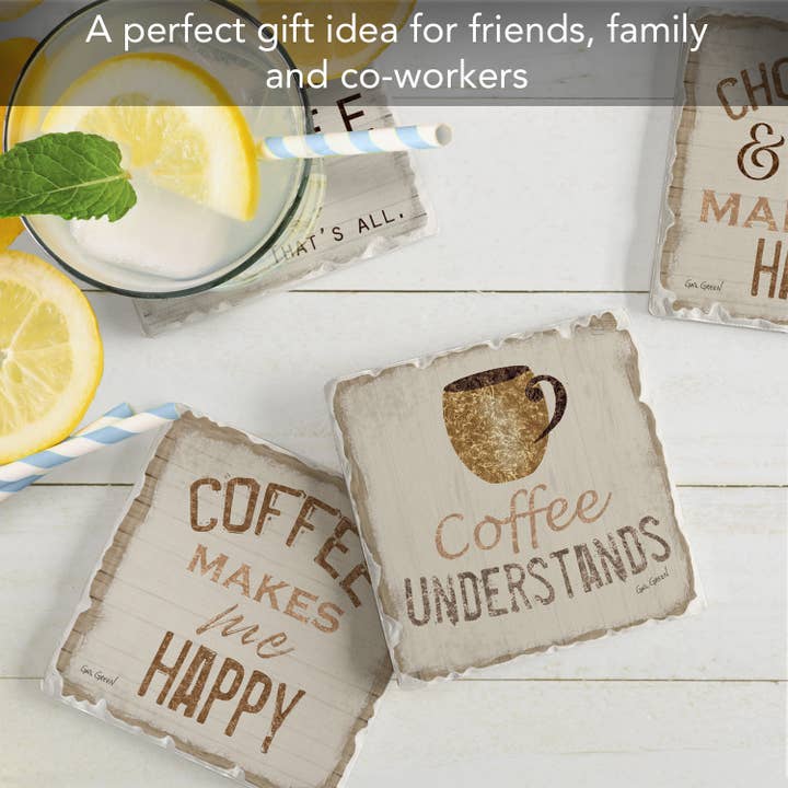 CounterArt/Highland Home/Thirstystone/CoasterStone - Wholesale Coasters - "Chocolate & Coffee" 4 Pack Assorted Image Coaster Set