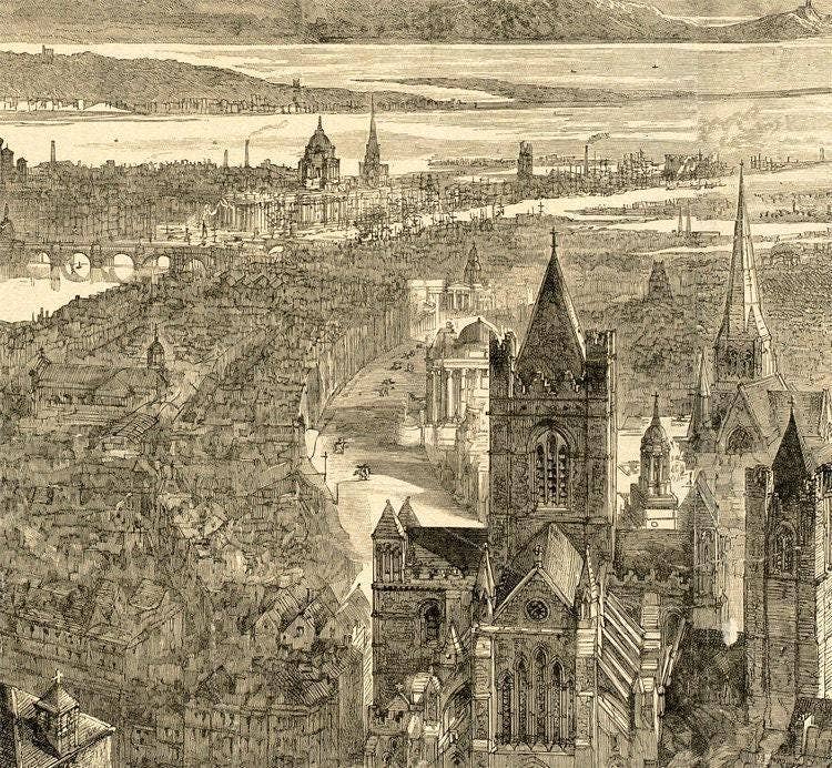 OldCityPrints - Old Maps and Posters - Vendita all'ingrosso Stampa artistica - Vecchia Vista Panoramica di Dublino Irlanda 1890 | Stampa d'Arte Murale Mappa Vintage2