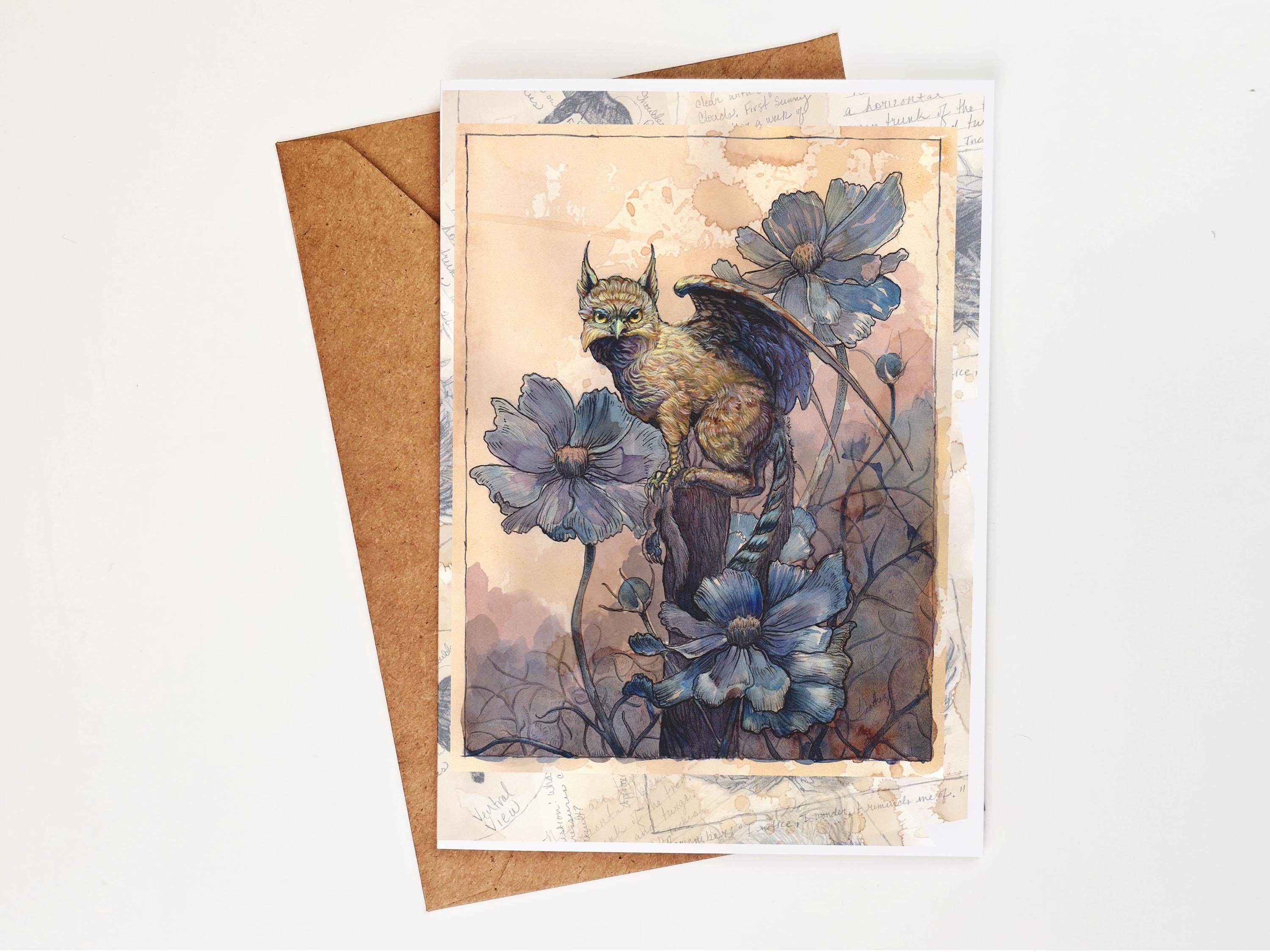 Wings of Fantasy - Wholesale Everyday Greeting Card - Garden Gryplet Greeting Card | Scientific Field Guide Note Card | Dark Academia Blank Card0