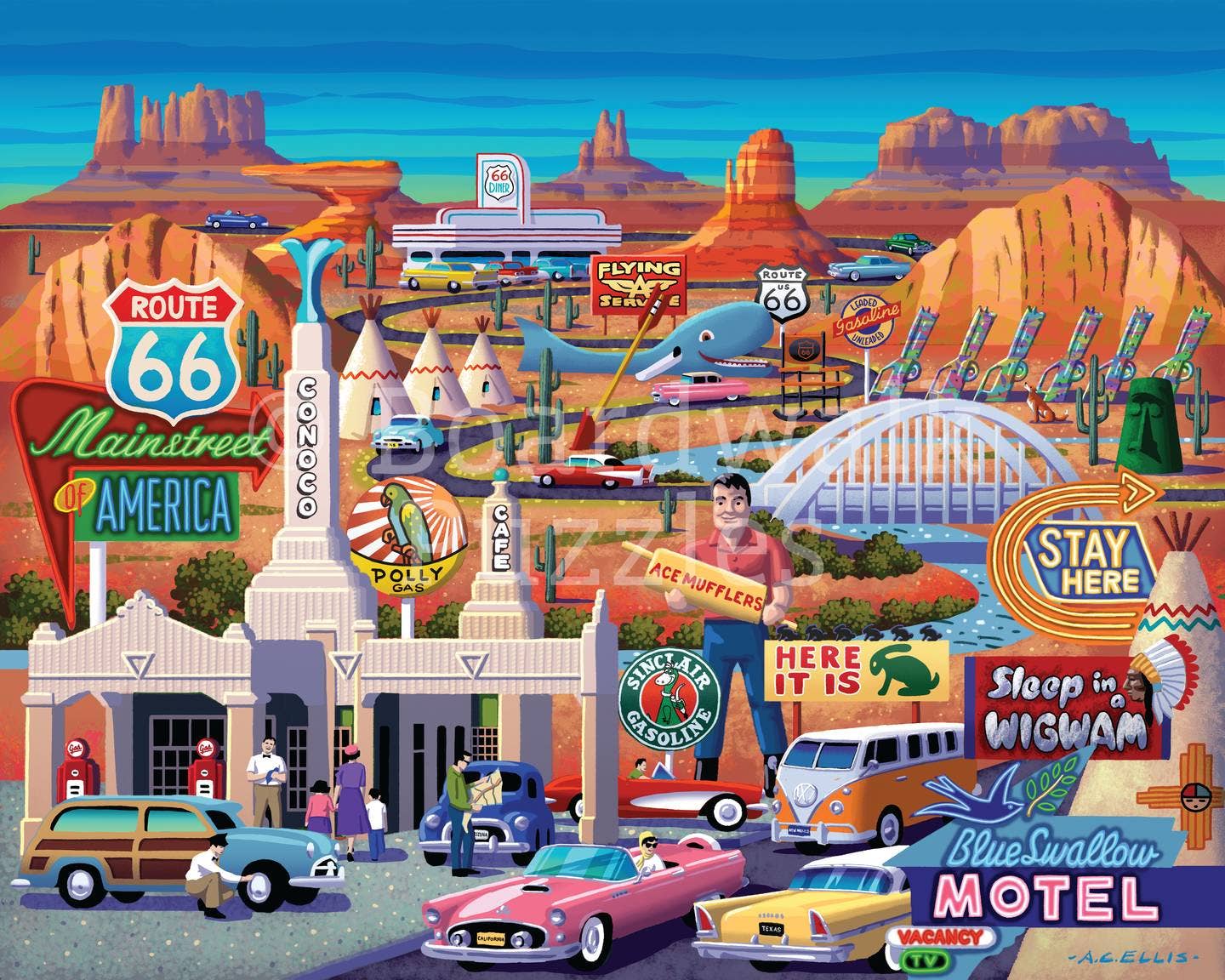 Boardwalk Puzzle Company - Wholesale Puzzle - Adult - Route 66 - 1000 Piece1