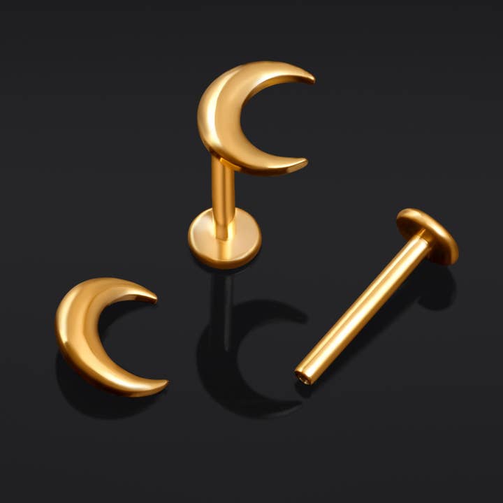 Goldener Halbmond intern geschraubter Titan-Labret-Stecker 1,2 mm Stärke für den Großhandel von Custom Plugs