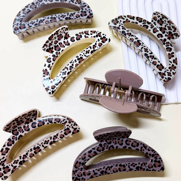 ASSORTED COLOR Half Moon Leopard Hair Claw Clip for wholesale on Faire7
