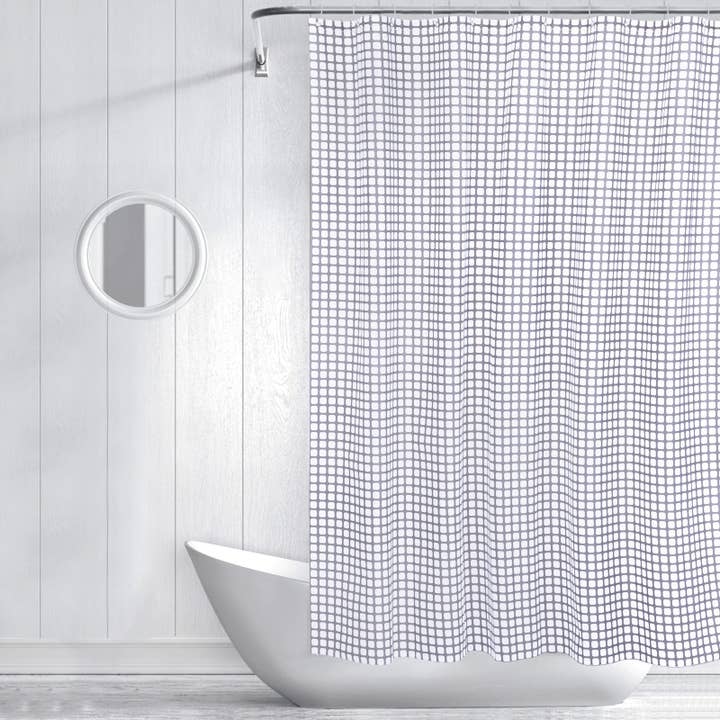 RAY STAR 70''X72'' PEVA Shower Curtain Liner 12 Hooks Heavy Duty Odorless Eco-Friendly Grey White Box Design for wholesale by Ray Star