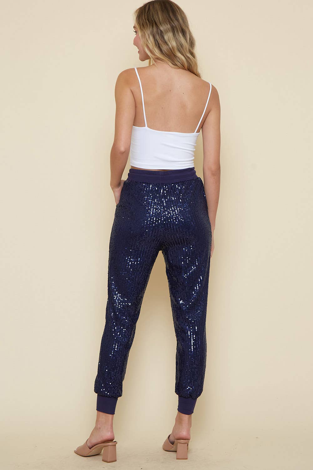 Saints & Hearts - Wholesale Pants - Women's - SIP6105A NAVY THICK ELASTIC WAIST SEQUINS JOGGER PANTS9