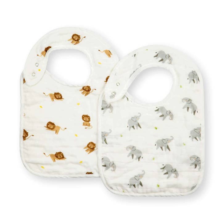 Lion & Elephant Baby Bib Set (2-pack) for wholesale on Faire0