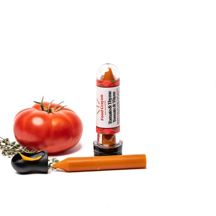 Food Crayon - Vente Mélanges d'épices séchées - Tomate et thym - Boîte individuelle (1 crayon alimentaire et 1 taille-crayon)1