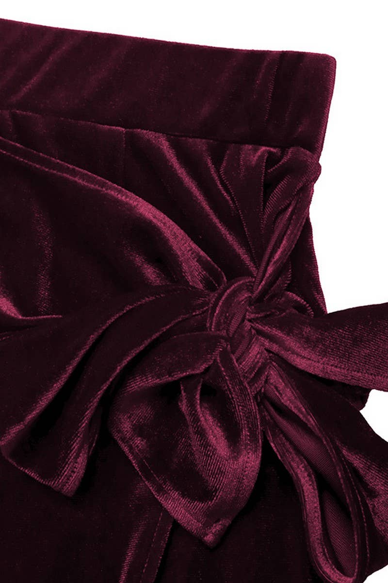 VIN Jupe midi en velours fendu torsadé couleur unie CWBMS00476 en vente sur Faire8