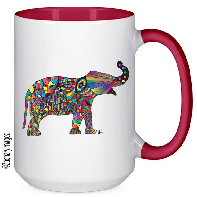 Colorful Elephant 15oz Ceramic Mug for wholesale by Zachary Imagez