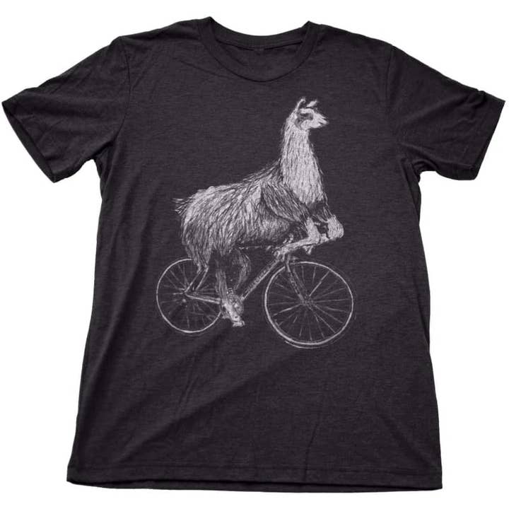 Dark Cycle Clothing - Vente T-shirt sérigraphié – unisexe - T-shirt Lama sur un vélo Unisexe