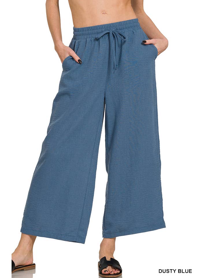 42POPS - Wholesale Pants - Women's - ,..SI-25831 Drawstring Elasticband Waist Wide Pants W/ Pockets