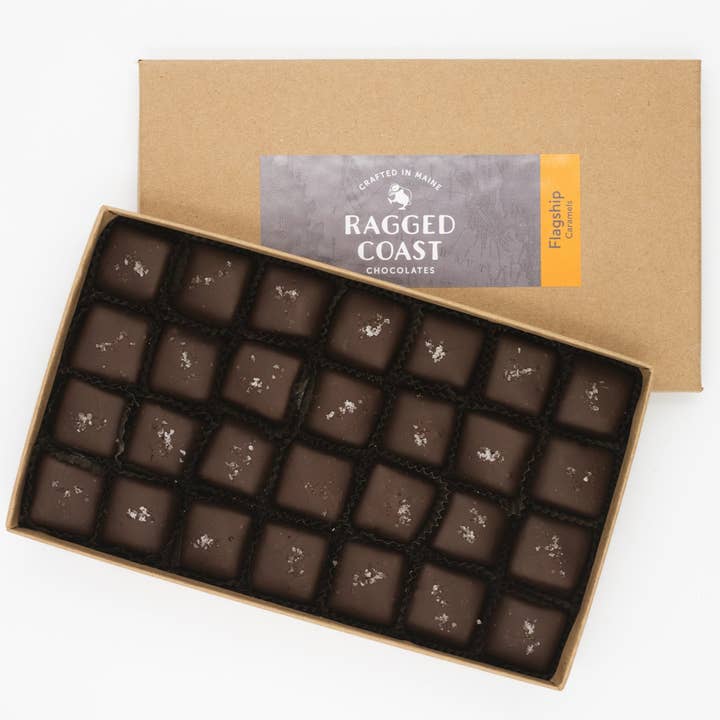 Flagship Sea Salt Caramels, 28-piece for wholesale by Ragged Coast Chocolates
