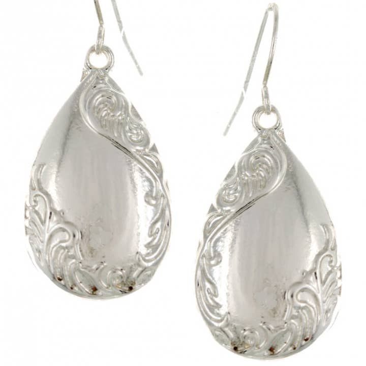 Pendientes colgantes FR3955 totalmente plateados con filigrana en relieve en forma de lágrima para venta al por mayor de 0011 PREMIERE