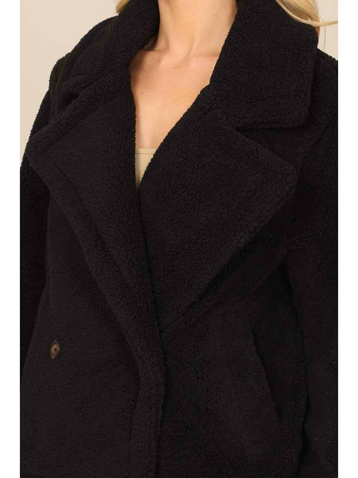 Black Collared Side Pocket Fleece Jacket for wholesale on Faire4