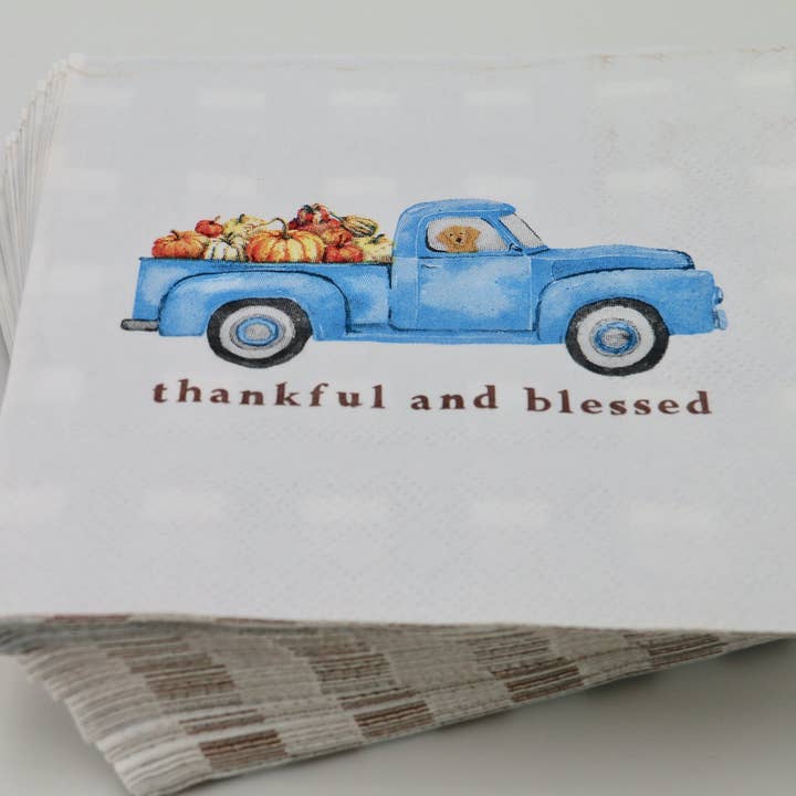 soiree-sisters - Wholesale Disposable Napkin - Fall Cocktail Napkins | Thankful and Blessed Truck - 20ct
