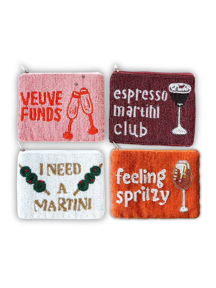 XL Beaded Coin Purse - Tipsy Sayings - Coin Pouch for wholesale by Brittyland