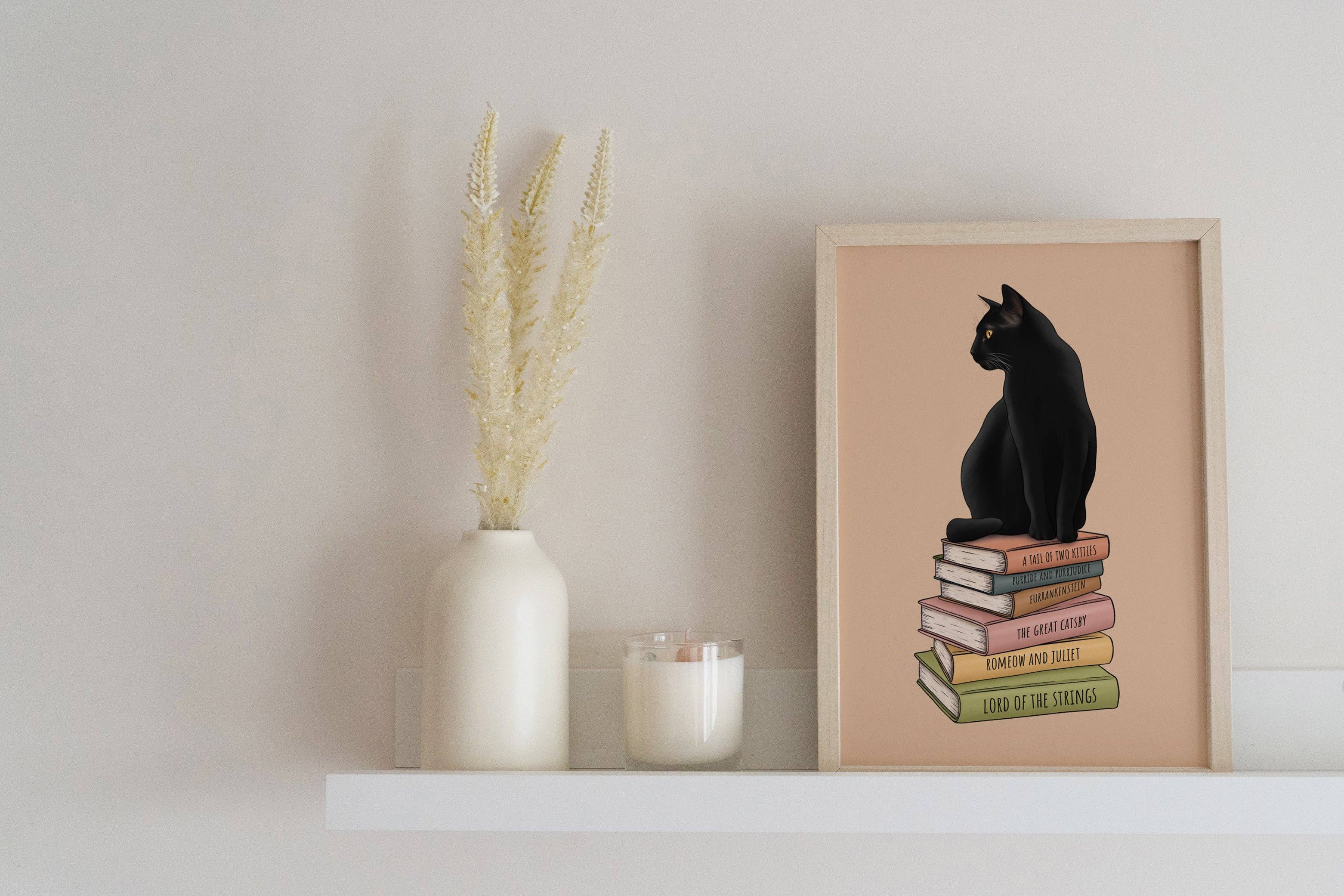 Hayley Jade Design Studio - Wholesale Art Print - Cat and Books Art Print1