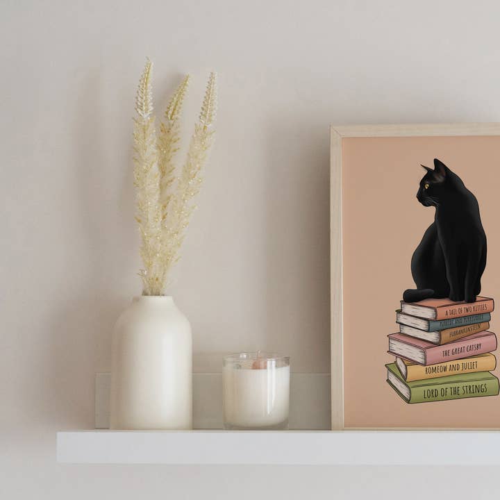 Hayley Jade Design Studio - Wholesale Art Print - Cat and Books Art Print1