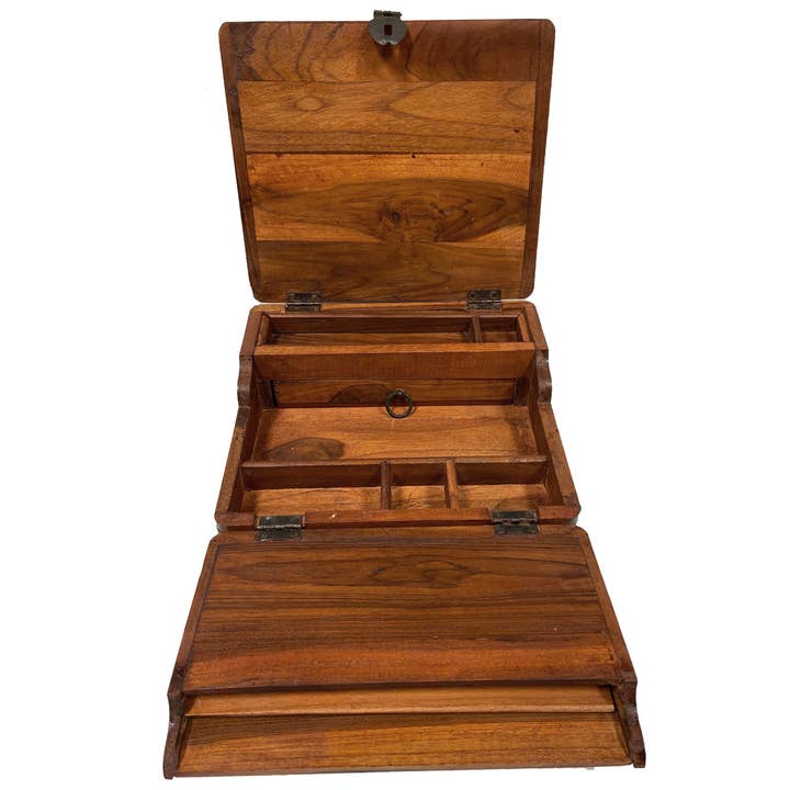 Madison Bay Co. - Historical Home Decor Reproductions - Wholesale Desk Organizer - 10-1/2" Colonial Distressed Wood Antique Writing Box