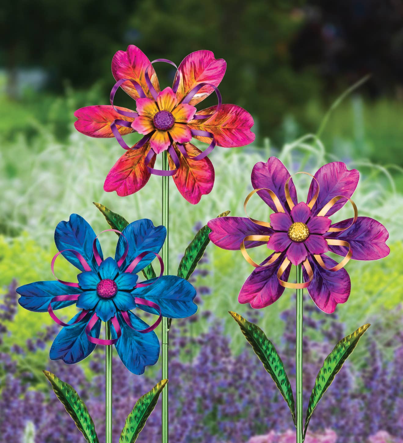 Wholesale Ribbon Flower Spinner Stake - Blue for your store - Faire