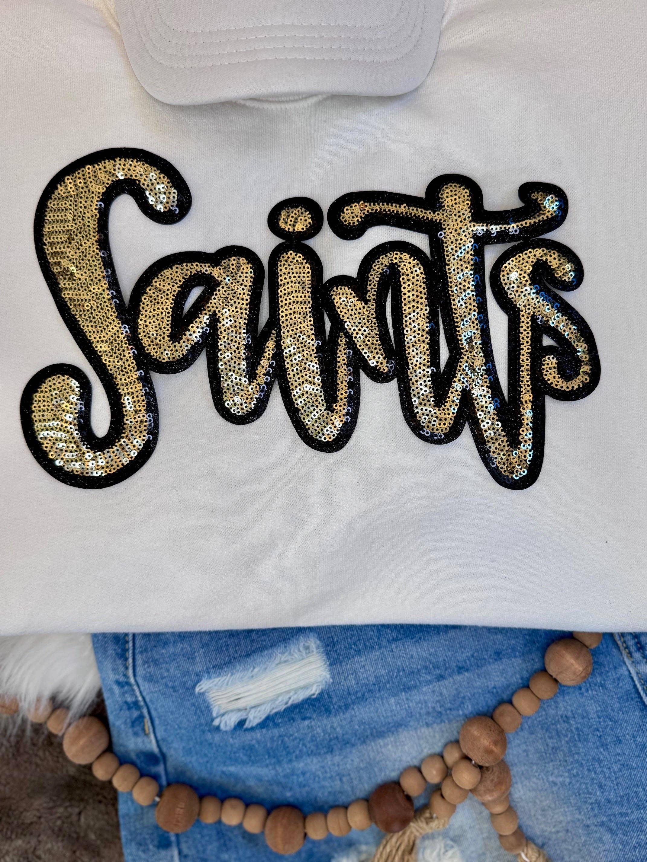sequinandstiches - Wholesale Patch - Sequin Script Saints Patch: Black Glitter Iron On Applique, School Mascot2