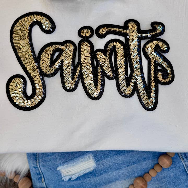sequinandstiches - Wholesale Patch - Sequin Script Saints Patch: Black Glitter Iron On Applique, School Mascot2