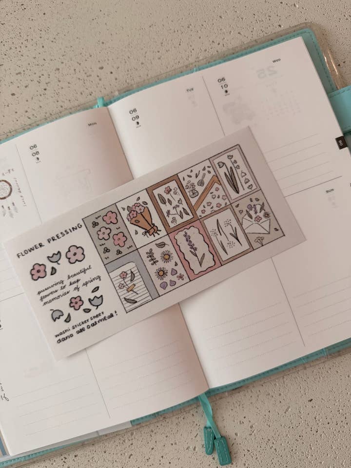 flower pressing washi sticker sheet for wholesale by dana ate oatmeal!