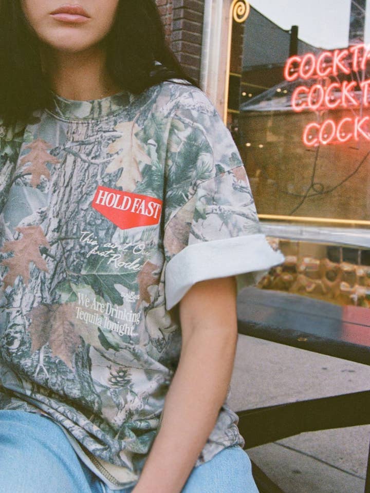 Los Sundays Tequila - Wholesale Screen Printed T-Shirt - Unisex - The Hold Fast Tee - Camo/White3