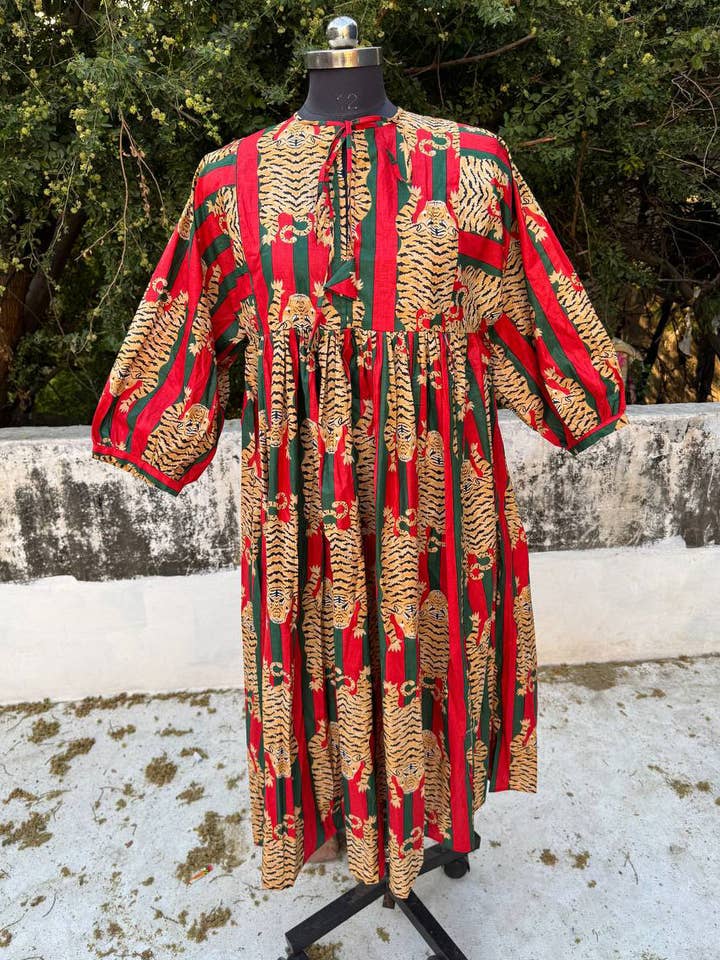 GYPSY STUDIO - Wholesale Dress - Women's - Tiger Print Dress Casual Cotton Night Gown Party Wear Dress