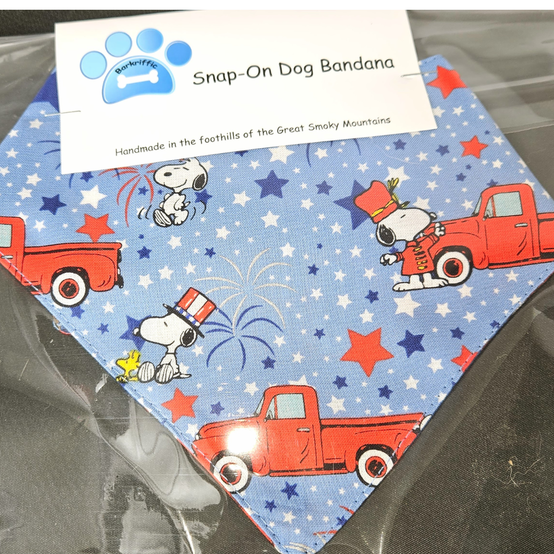 Barkriffic - Wholesale Pet Bandana - Dog - 4th. Of July Snoopy Bandana / Reversible Snap-On Dog Bandana3