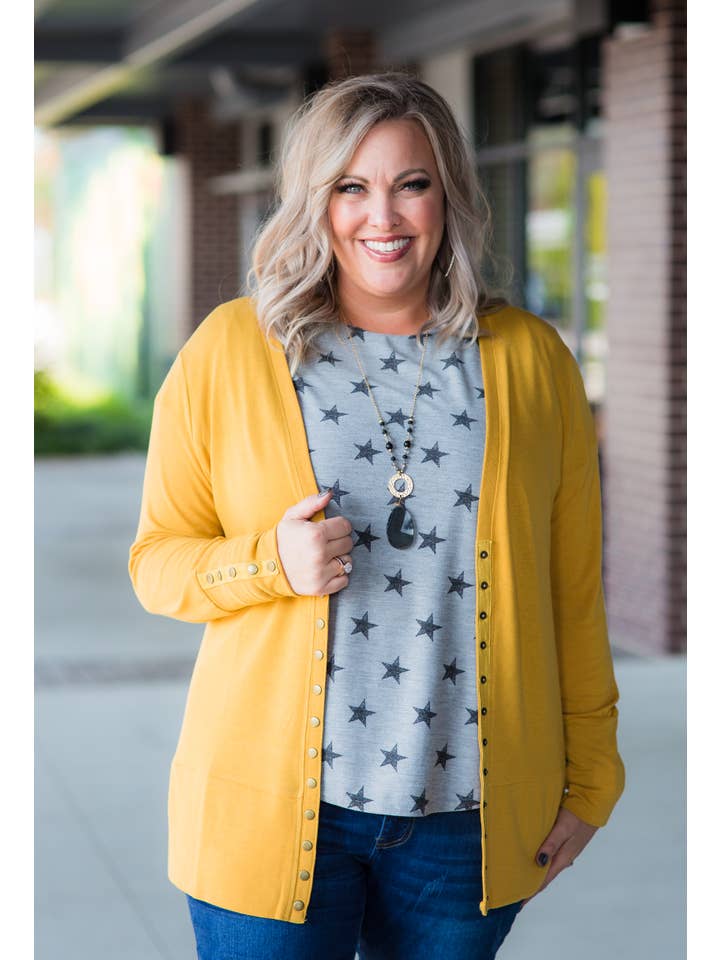 Vivette Apparel – Cardigan - Mulher por atacado – Casaco Snap - Goldenrod/Mostarda1