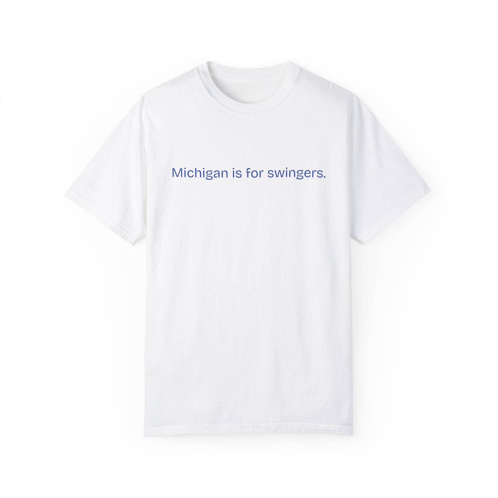 White Michigan Is for Swingers Unisex T-Shirt – Funny Golf Shirt with Golfer in Martini Glass, Cheeky 100% Cotton Tee for wholesale on Faire0