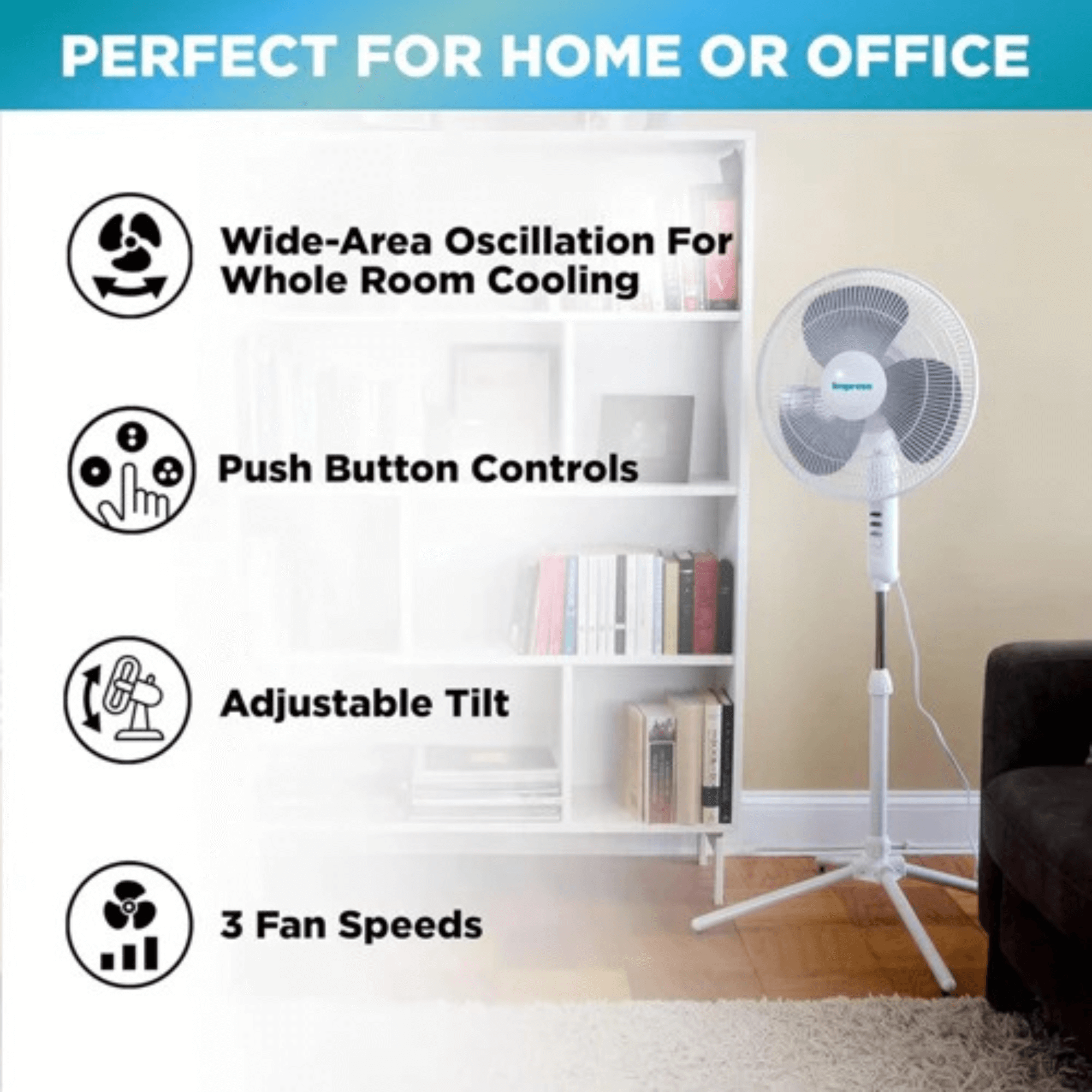 JupiterGear Home – wholesale Electric fan – Impress Easy-Assemble 3-Speed 16-Inch Stand Floor Fan 2