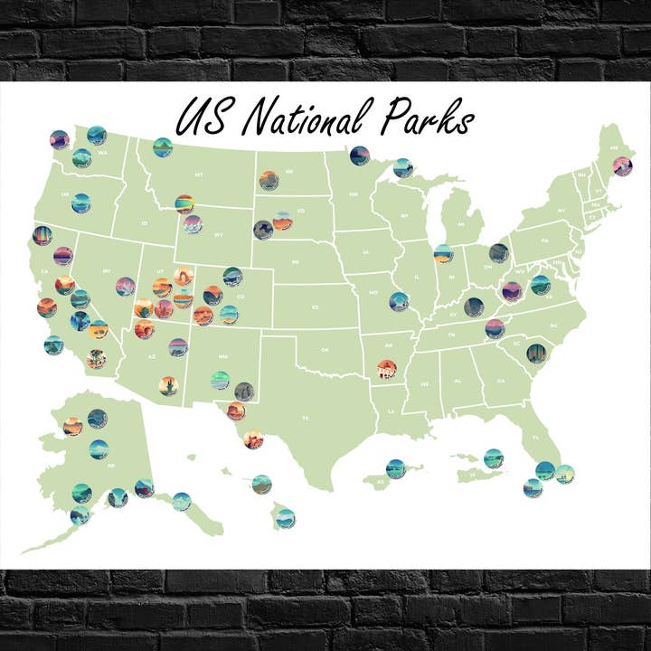 Carte du parc national des États-Unis pour la vente par National Park Obsessed LLC
