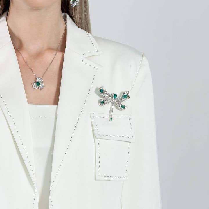 Dissoo® smaragd Sterling sølv Dragonfly halskæde & broche for engroshandel hos Dissoo