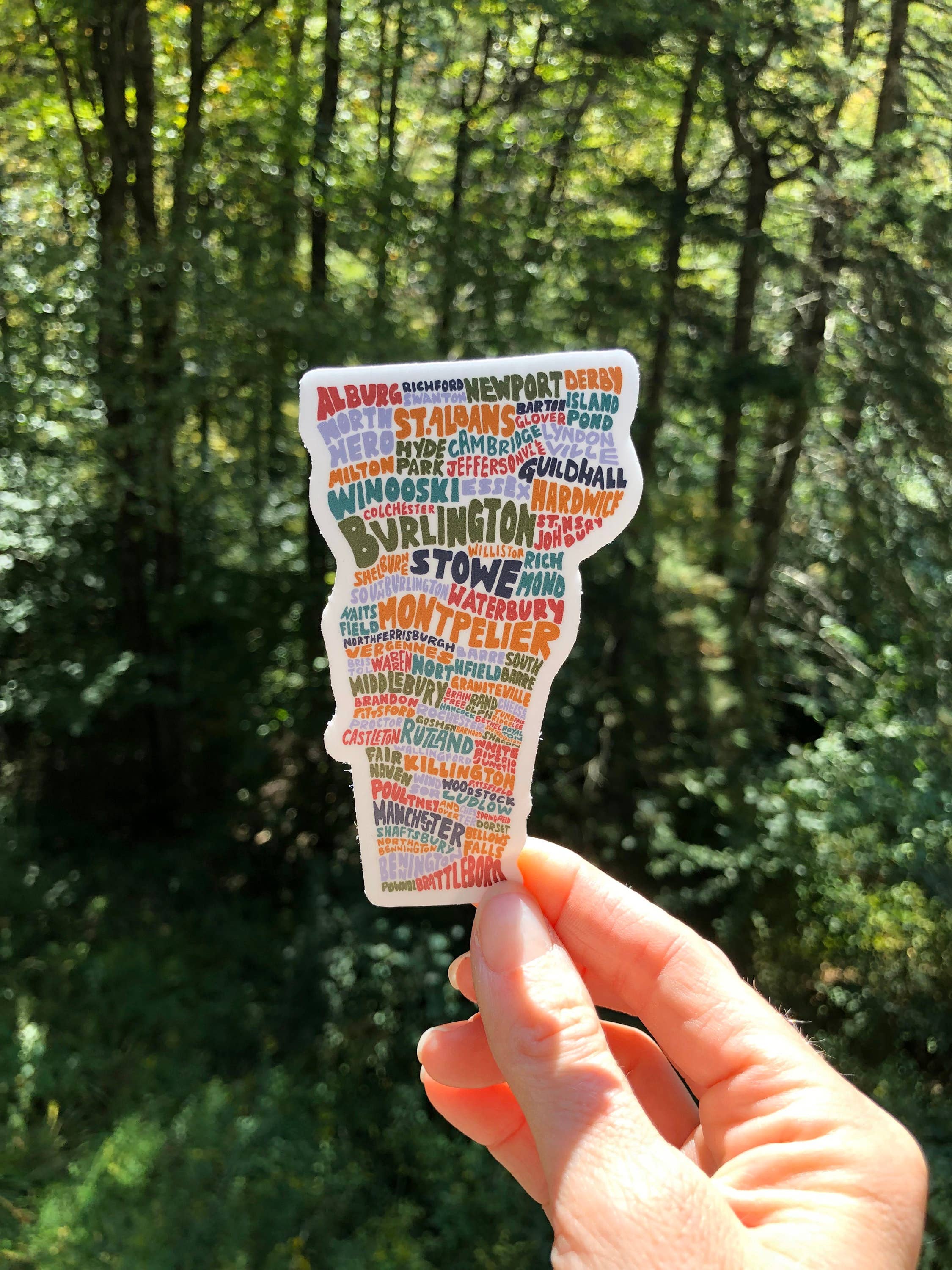 Wander On Words - Wholesale Sticker - Hand-Lettered Vermont Towns Map Sticker1